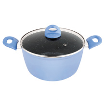 Kitchenware 24cm Light Blue Aluminum Marble Coating Sauce Pot Forged Cookware